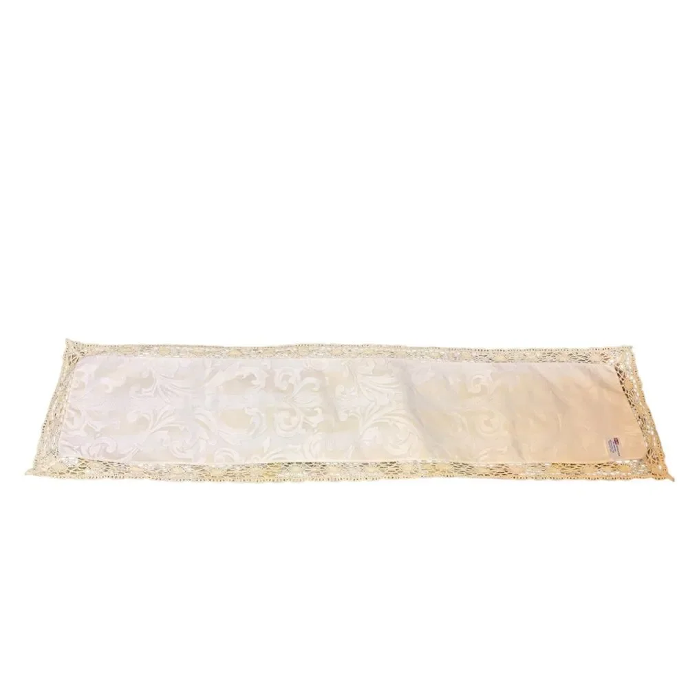 Cream Paisley Tapestry Table Runner Crochet Hem Made in England 41x11 Grannycore